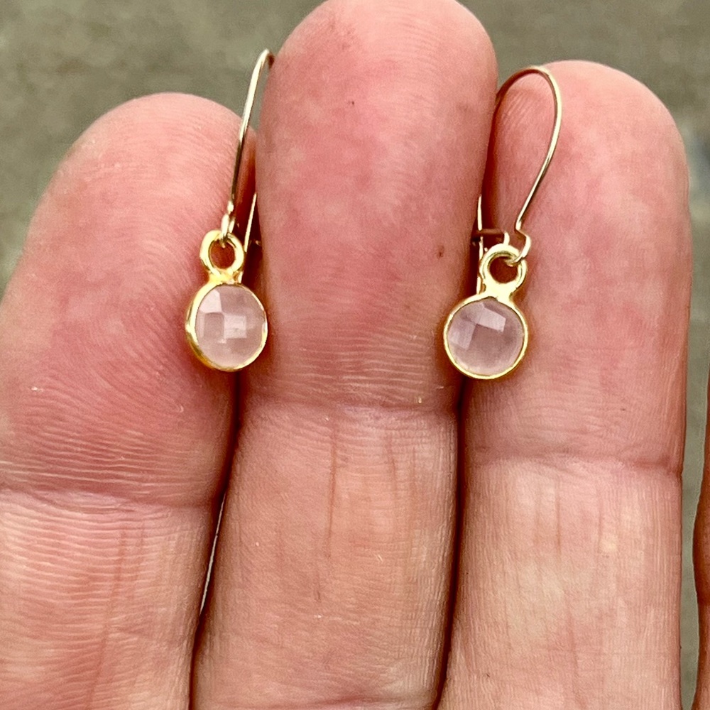 Sundance $78 NEW 3/4" ROSE QUARTZ 14kt Gold GF JANUARY Birthstone Earrings